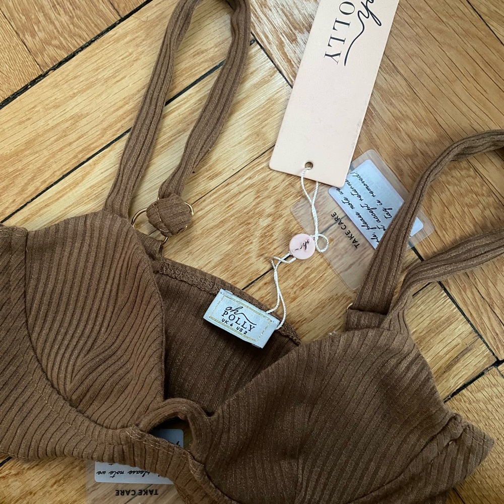 Oh Polly Brown Ribbed Two Pcs Set - Picture 2 of 3